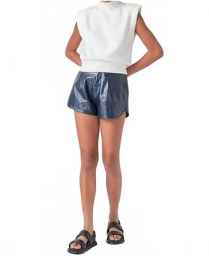 Grey Lab High Waisted Faux Leather Shorts - Blue