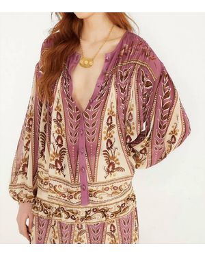 FARM Rio Delicate Ainika Smocking Long Sleeve Blouse - Red