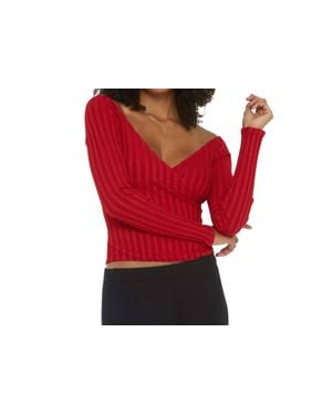 Project Social T Kimmi Off Shoulder Long Sleeve Top - Red