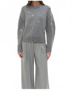 Jonathan Simkhai Coraline Embellished Knit Crewneck Sweater - Gray