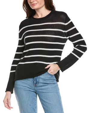 Hannah Rose Striped Cashmere-Blend Sweater - Black