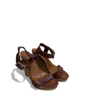 Calvin Klein Leather Platform Wedge Sandals - Brown