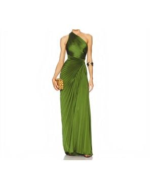 A.L.C. Lara One-Shoulder Plissé Satin Gown - Green