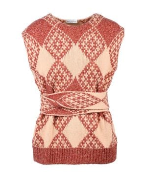Ballantyne Oversized Knitted Gilet With Belt And Bold Argyle Pattern - Pink