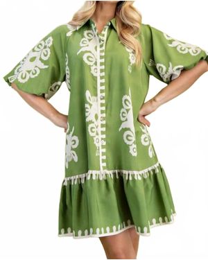 Gigio Bold Print Mini Dress - Green