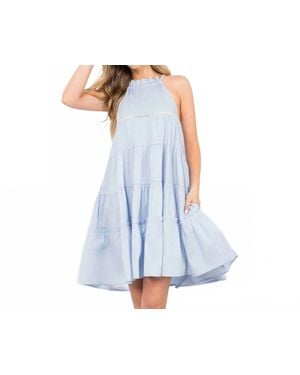 Thml Poplin Tiered Dress - Blue