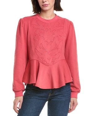 Fate Embossed Floral Peplum Sweatshirt - Red