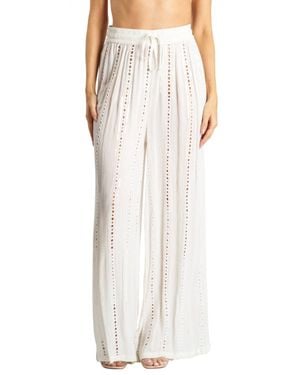 La Moda Clothing Trompe Drawstring Wide Leg Cover Up Pants - White