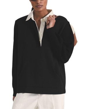 Reiss Noa Open Collar Wool & Cashmere-Blend Polo Shirt - Black