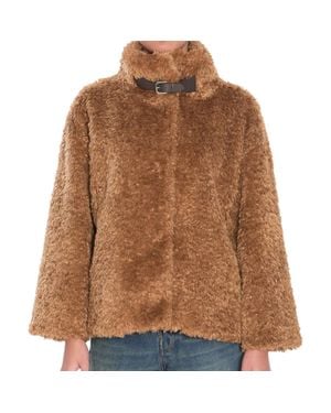 Herno Buckle Detail Shearling Coat - Brown