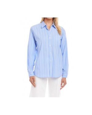 Karen Kane Long Sleeve Stripe Button-Up Shirt - Blue