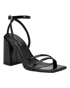 Calvin Klein Sassa Sandals Patent Leather Block Heel Htat1811 - Black