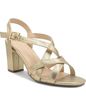 Paradox London Hilde Sandals Champagne Block Heel Strappy Gal324 - Metallic