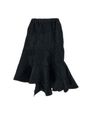 Comme des Garçons Patchwork Floral Jacquard Tiered Midi Skirt - Black