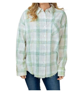 White Birch Plaid Button Down Top - Green