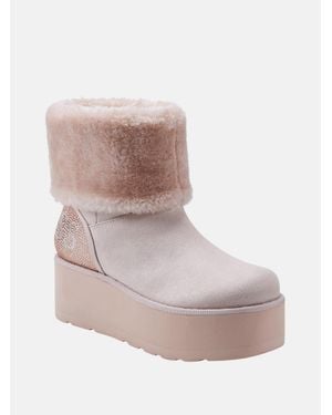 Guess Indya Shearling Platform Booties - Natural