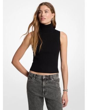 Michael Kors Michael Kors Wool Sleeveless Turtleneck Top - Black