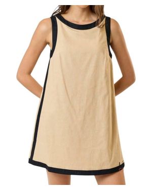 Lalavon Roselyn Contrast Detail Boat Neck Sleeveless Mini Dress - Natural