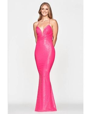 Faviana Jelly Sequined Lace Up Back Maxi Dress - Pink