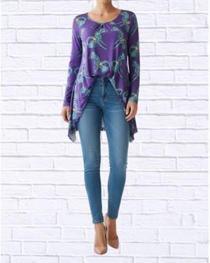 Diva USA Sibella Pleated Front Long Sleeve Blouse - Blue