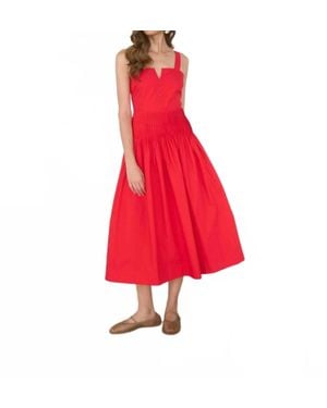 Moon River Button Detail Pleated Waist Sleeveless Midi Dress - Red