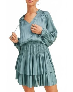 Reset By Jane Flutter Sleeve Silky Crinkle Mini Dress - Blue