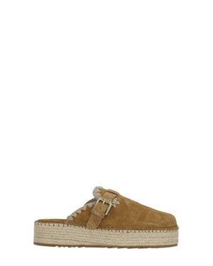 Mou Side Buckle Suede Loafers - Brown