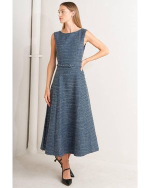 TRUEDAMES Vintage Vibe Boucle Woven Tweed Midi Dress - Blue