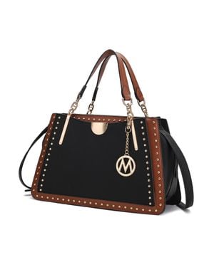 MKF Aubrey Vegan Leather Multi Compartment Satchel Handbag - Color Block - Black