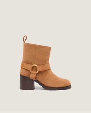 Odissi Hailey Low Suede Biker Boots - Natural