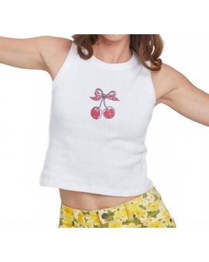 Girl Dangerous Cherry Bow Ribbed Tank Top - White