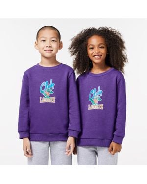 Lacoste Contrast Sweatshirt Kids Graphic Print Fleece Pullover Gbo182 - Purple