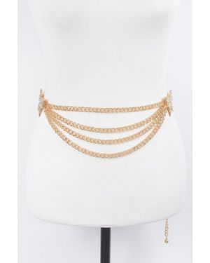 Fashnzfab Butterfly Buckle Layered Chain Belt - White