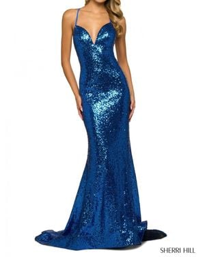 Sherri Hill Strappy Back Sequin Dress - Blue