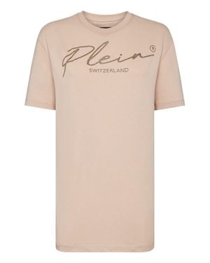 Philipp Plein T-Shirt Round Neck Ss Crystal Signature - Natural