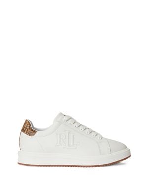 Ralph Lauren Textured Snakeskin Accent Low-Top Sneakers - White