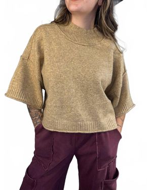 ..,merci Morgan Mock Neck Short Sleeve Cropped Sweater Top - Purple
