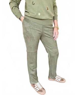 Md'M Mid Rise Suede Pants - Green