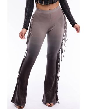 K TOO Dip Wash Fringe Flared Pants - Multicolor