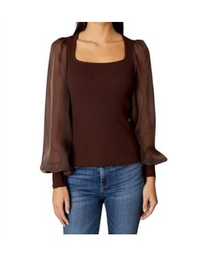 Design History Ribbed Top With Sheer Sleeve - Red