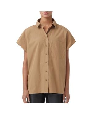 Closed Short Sleeve Blouse - Brown