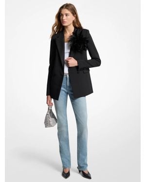 Michael Kors Feather Embellished Stretch Crepe Blazer - White