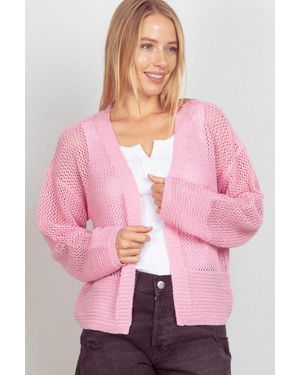 TRUEDAMES Very J Eyelet Open Front Long Sleeve Cardigan - Pink