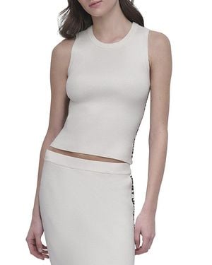 DKNY Side Logo Trim Rib Crew Neck Top - Gray