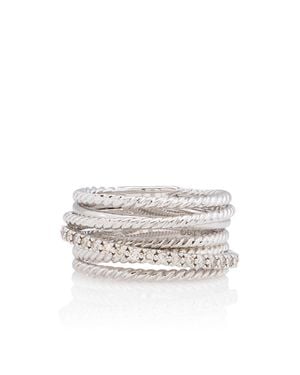 David Yurman Sterling Pave Diamond Crossover Wide Ring - White