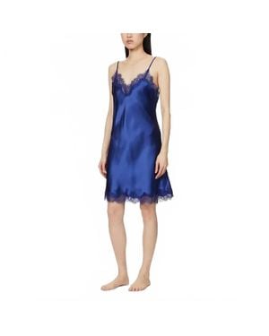 SAINTED SISTERS Scarlett Lace-Trim Silk-Satin Chemise - Blue