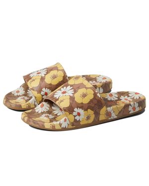 COACH Udele C9064-250 Sandals Floral Slip-On Slide Zap742 - Metallic
