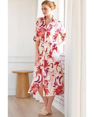 Finley Kyoto Floral Long Alex Shirt Dress - Red