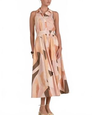 Elan Abstract Print Collared Maxi Dress - Pink