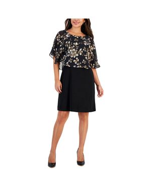 Connected Apparel Petites Floral Print Polyester Midi Dress - Black